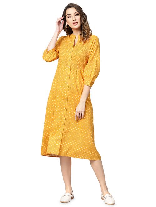 smocked detail polka dot a-line dress - 16832345 - Very Small Image - 1