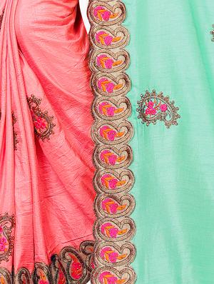 embroidered half and half saree with blouse - 16832478 - Standard Image - 3