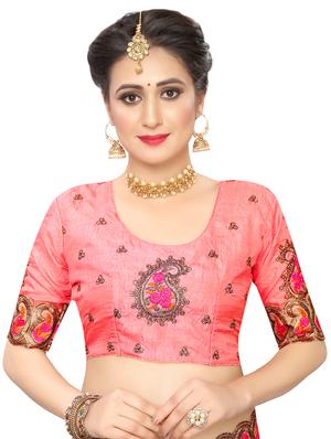embroidered half and half saree with blouse - 16832478 - Standard Image - 4