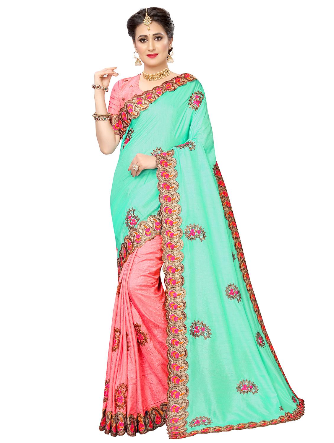 embroidered half and half saree with blouse - 16832478 - Zoom Image - 1