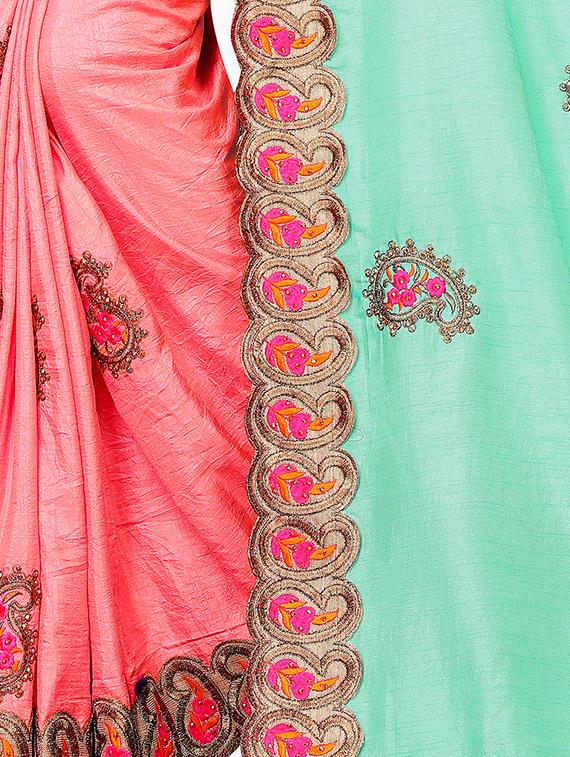 embroidered half and half saree with blouse - 16832478 - Zoom Image - 3