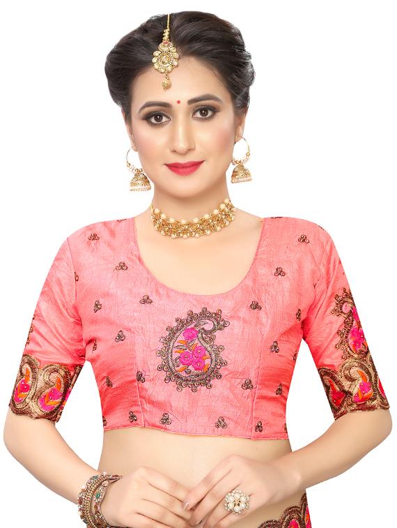 embroidered half and half saree with blouse - 16832478 - Zoom Image - 4