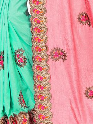 embroidered half and half saree with blouse - 16832479 - Standard Image - 3