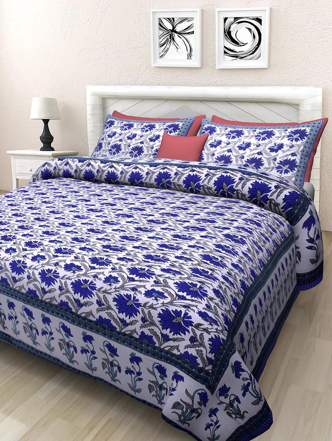 cotton double bed sheet with 2 pillow covers - 16832623 - Zoom Image - 1