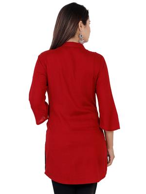 maroon embellished straight kurti - 16832840 - Standard Image - 3