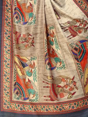 madhubani printed saree with blouse - 16832885 - Standard Image - 3