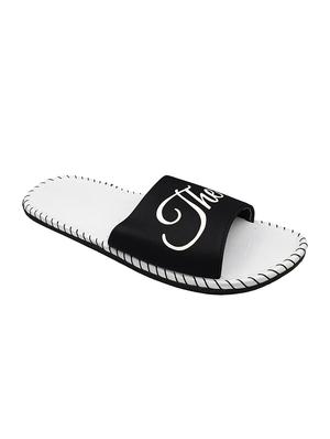 black fabric slip on flip flops - 16833093 - Standard Image - 2