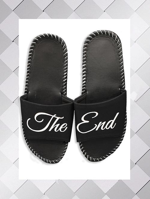 black fabric slip on flip flops - 16833094 - Standard Image - 1
