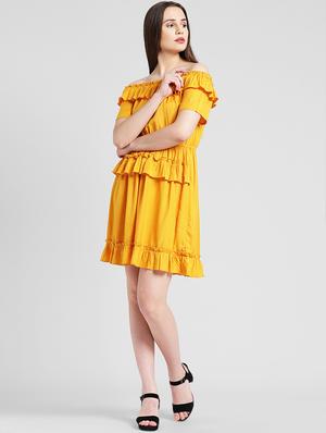 off shoulder frill detail a-line dress - 16833118 - Standard Image - 4