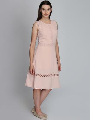 round neck lace insert a-line dress - 16833129 - Standard Image - 2