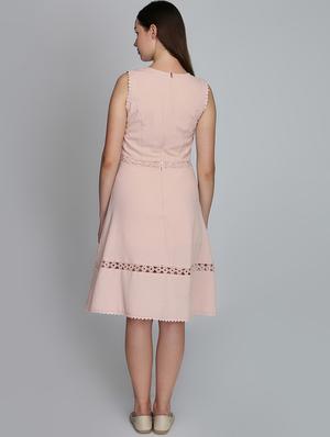 round neck lace insert a-line dress - 16833129 - Standard Image - 3