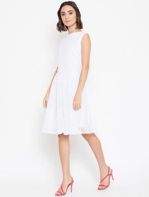 boat neck laced layered skater dress - 16833167 - Standard Image - 2