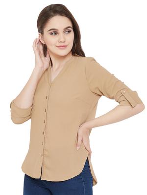 mandarin neck beige shirt - 16833179 - Standard Image - 2