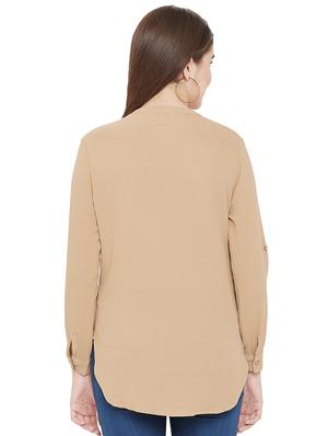 mandarin neck beige shirt - 16833179 - Standard Image - 3