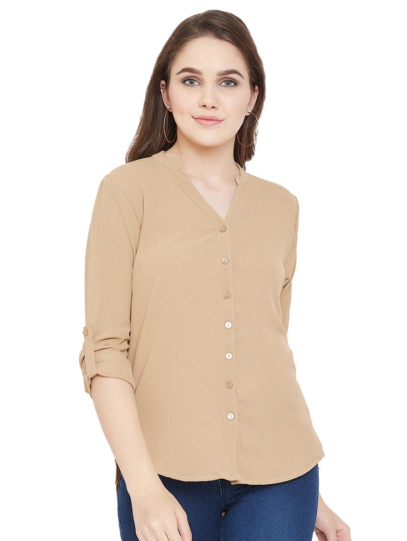 mandarin neck beige shirt - 16833179 - Zoom Image - 1
