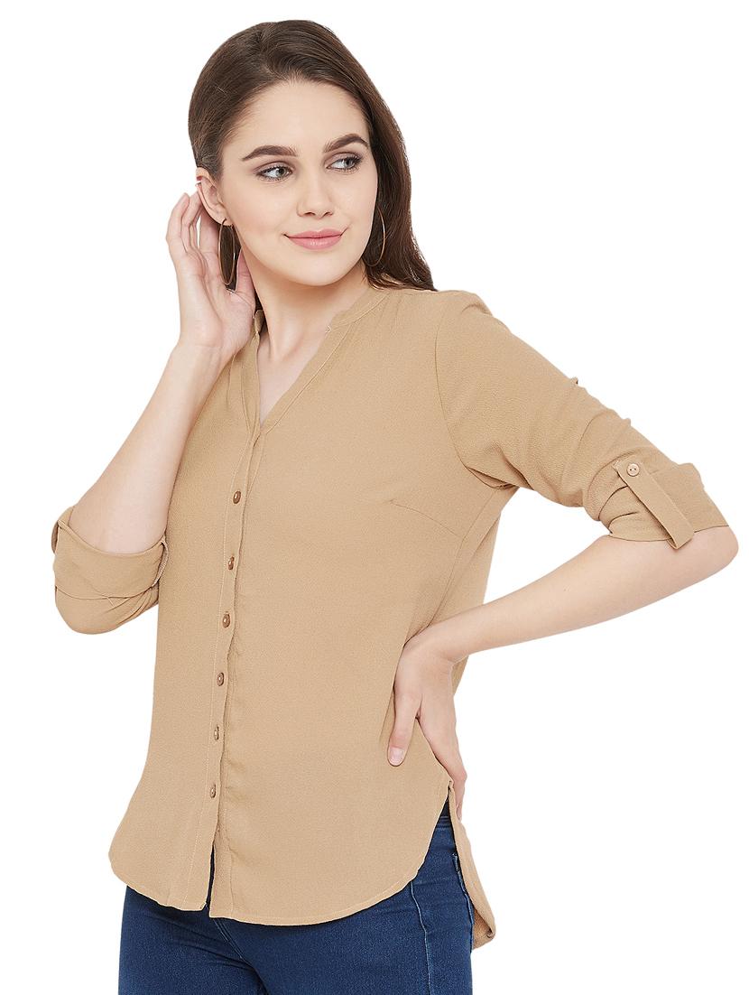 mandarin neck beige shirt - 16833179 - Zoom Image - 2