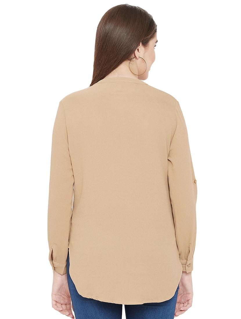 mandarin neck beige shirt - 16833179 - Zoom Image - 3