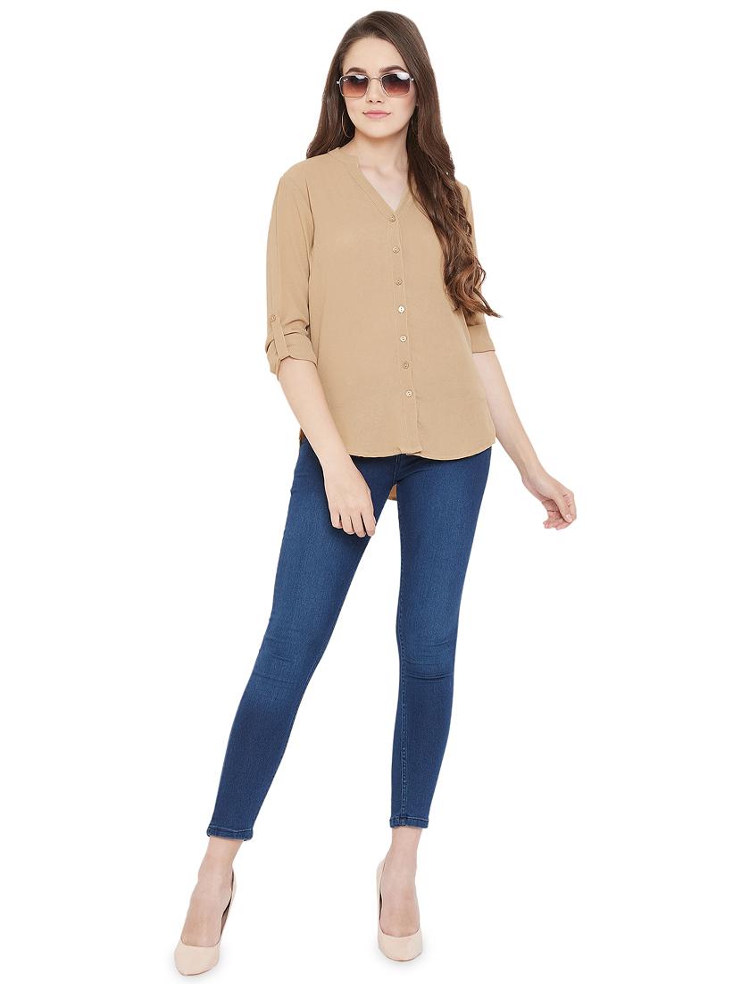 mandarin neck beige shirt - 16833179 - Zoom Image - 4