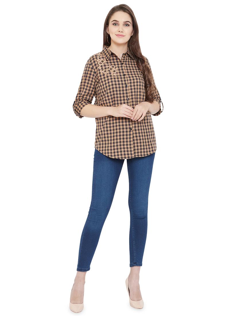 embroidered detail gingham checkered shirt - 16833180 - Zoom Image - 4