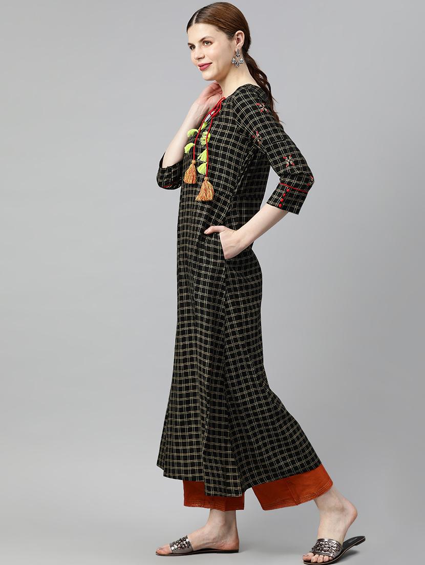 checkered a-line kurta - 16833246 - Zoom Image - 2