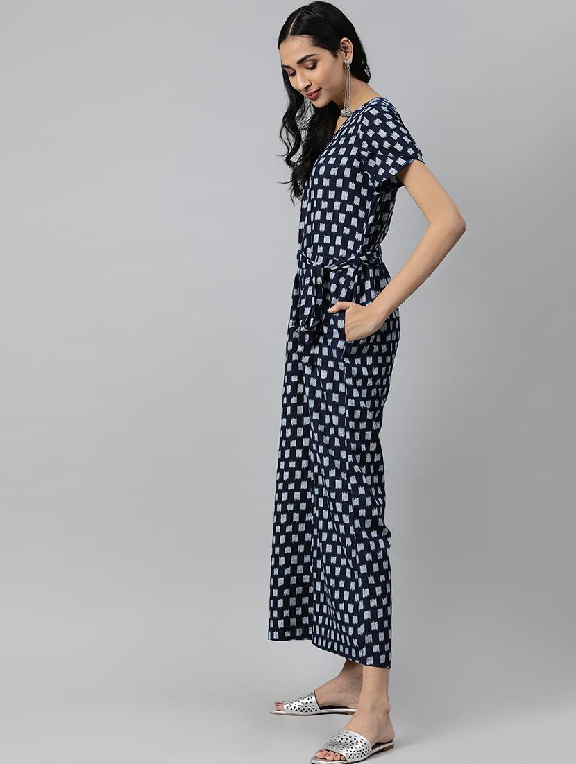 tie front checkered jumpsuit - 16833255 - Zoom Image - 2