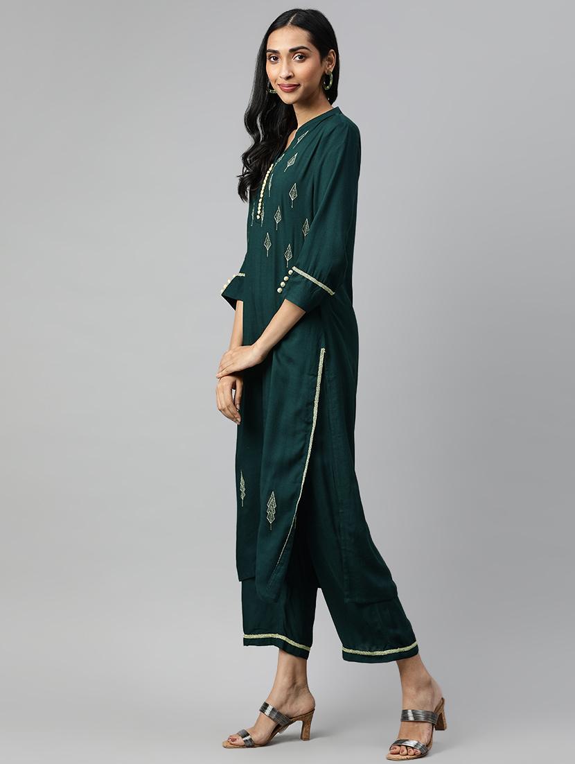 embroidered kurta palazzo set - 16833260 - Zoom Image - 2