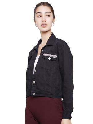 lace detail cropped denim jacket - 16833341 - Standard Image - 2