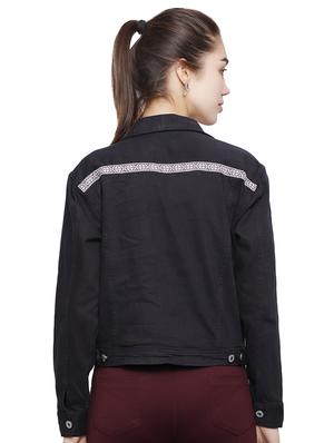 lace detail cropped denim jacket - 16833341 - Standard Image - 3
