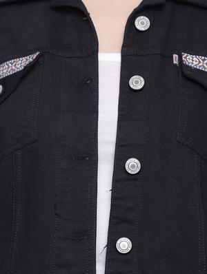 lace detail cropped denim jacket - 16833341 - Standard Image - 5