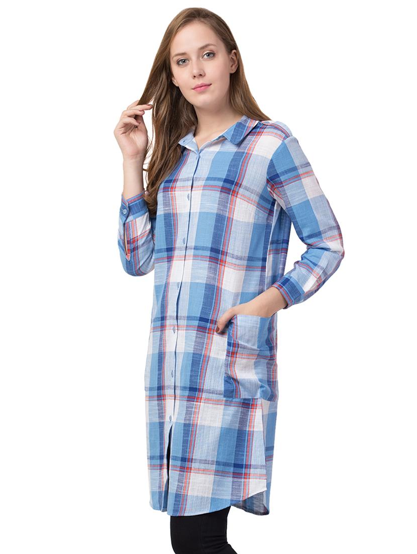front pockets checkered shirt tunic - 16834213 - Zoom Image - 2