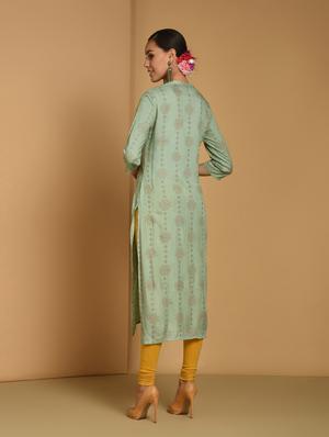 mirror work straight kurta - 16834231 - Standard Image - 4
