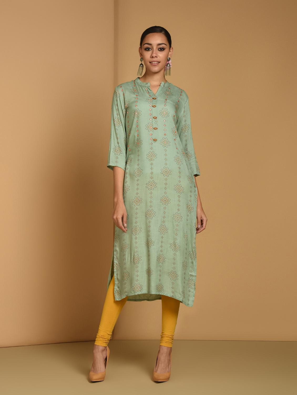 mirror work straight kurta - 16834231 - Zoom Image - 2