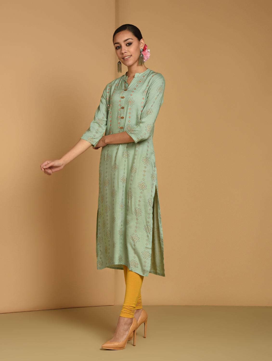 mirror work straight kurta - 16834231 - Zoom Image - 3