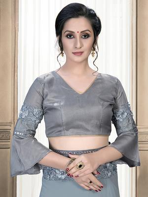 solid bordered saree with blouse - 16834253 - Standard Image - 3