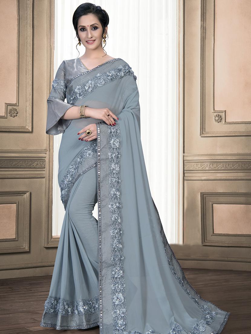 solid bordered saree with blouse - 16834253 - Zoom Image - 1