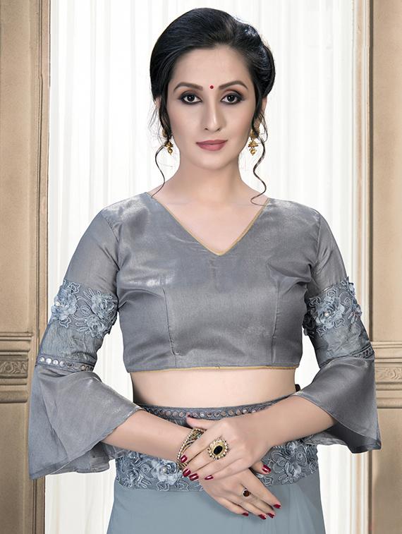 solid bordered saree with blouse - 16834253 - Zoom Image - 3