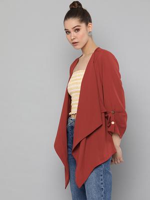 button detail waterfall neck shrug - 16834535 - Standard Image - 2