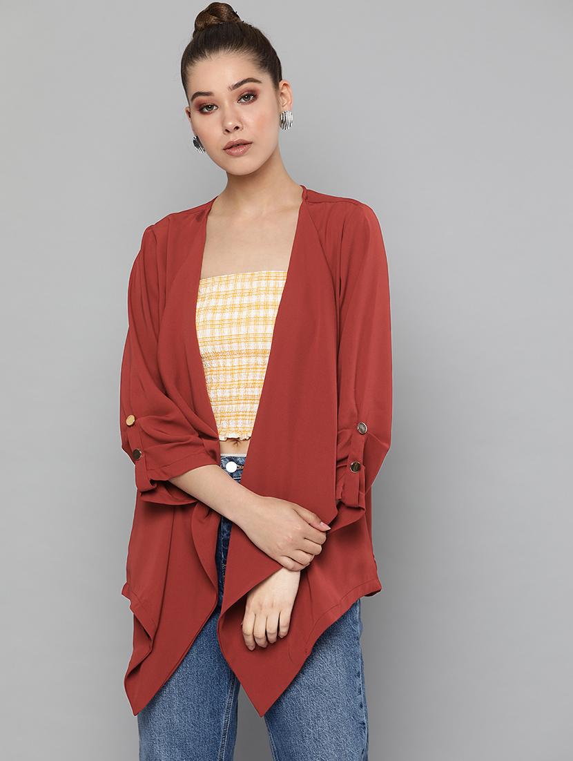 button detail waterfall neck shrug - 16834535 - Zoom Image - 1