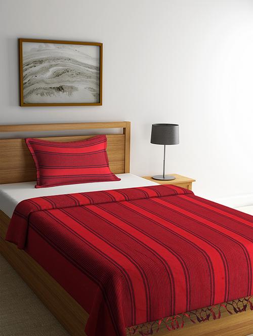 cotton hand woven single bed cover with 1 pillow cover - 16834567 - Very Small Image - 1