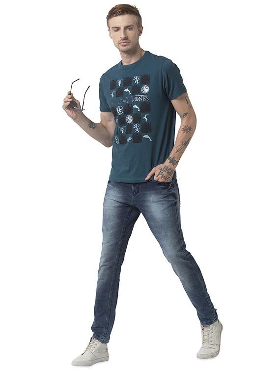 teal blue printed character t-shirt - 16834635 - Zoom Image - 4