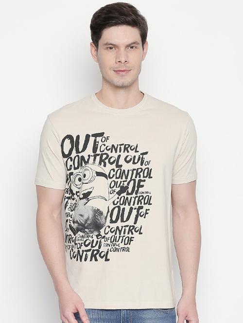 beige typographic chest print t-shirt - 16834639 - Standard Image - 1