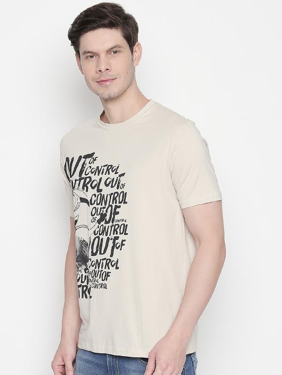 beige typographic chest print t-shirt - 16834639 - Zoom Image - 2