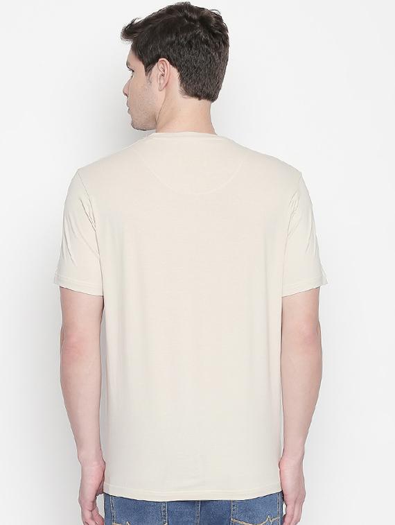 beige typographic chest print t-shirt - 16834639 - Zoom Image - 3