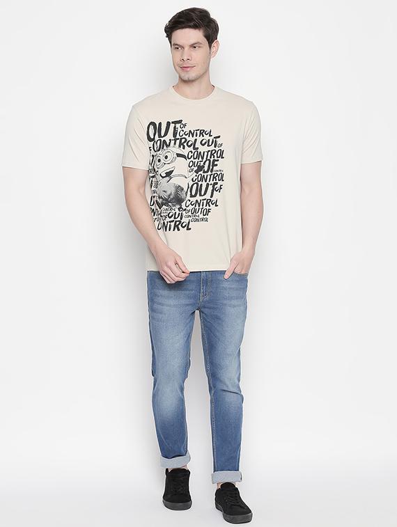 beige typographic chest print t-shirt - 16834639 - Zoom Image - 4