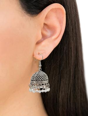 silver metal jhumka earring - 16834768 - Standard Image - 4