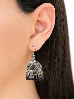 black metal jhumka earring - 16834770 - Standard Image - 4