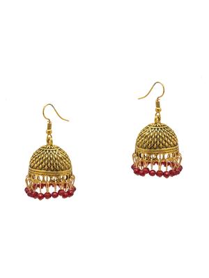 red metal jhumka earring - 16834772 - Standard Image - 2