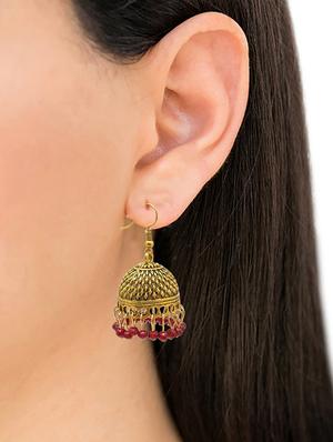 red metal jhumka earring - 16834772 - Standard Image - 4