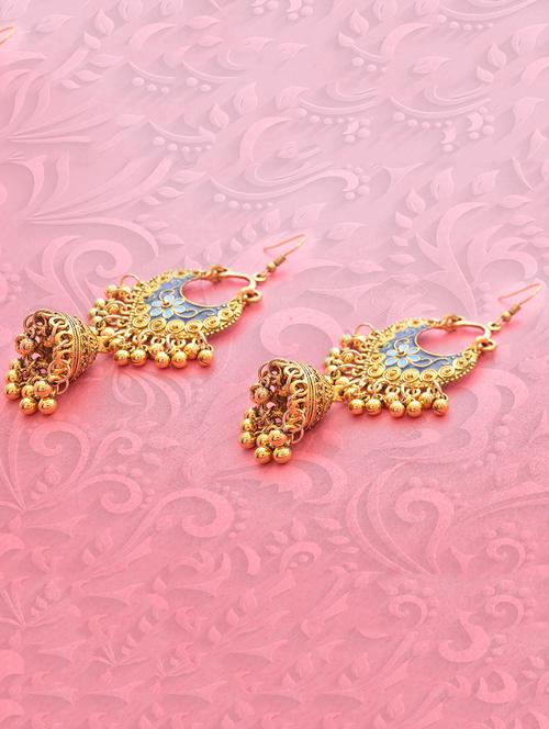 gold metal jhumka earring - 16834782 - Standard Image - 1