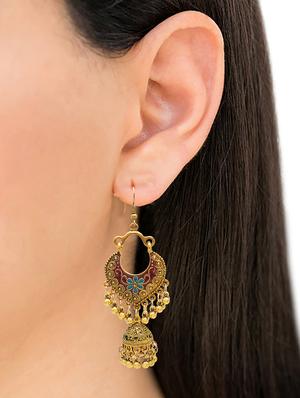 gold metal jhumka earring - 16834784 - Standard Image - 4